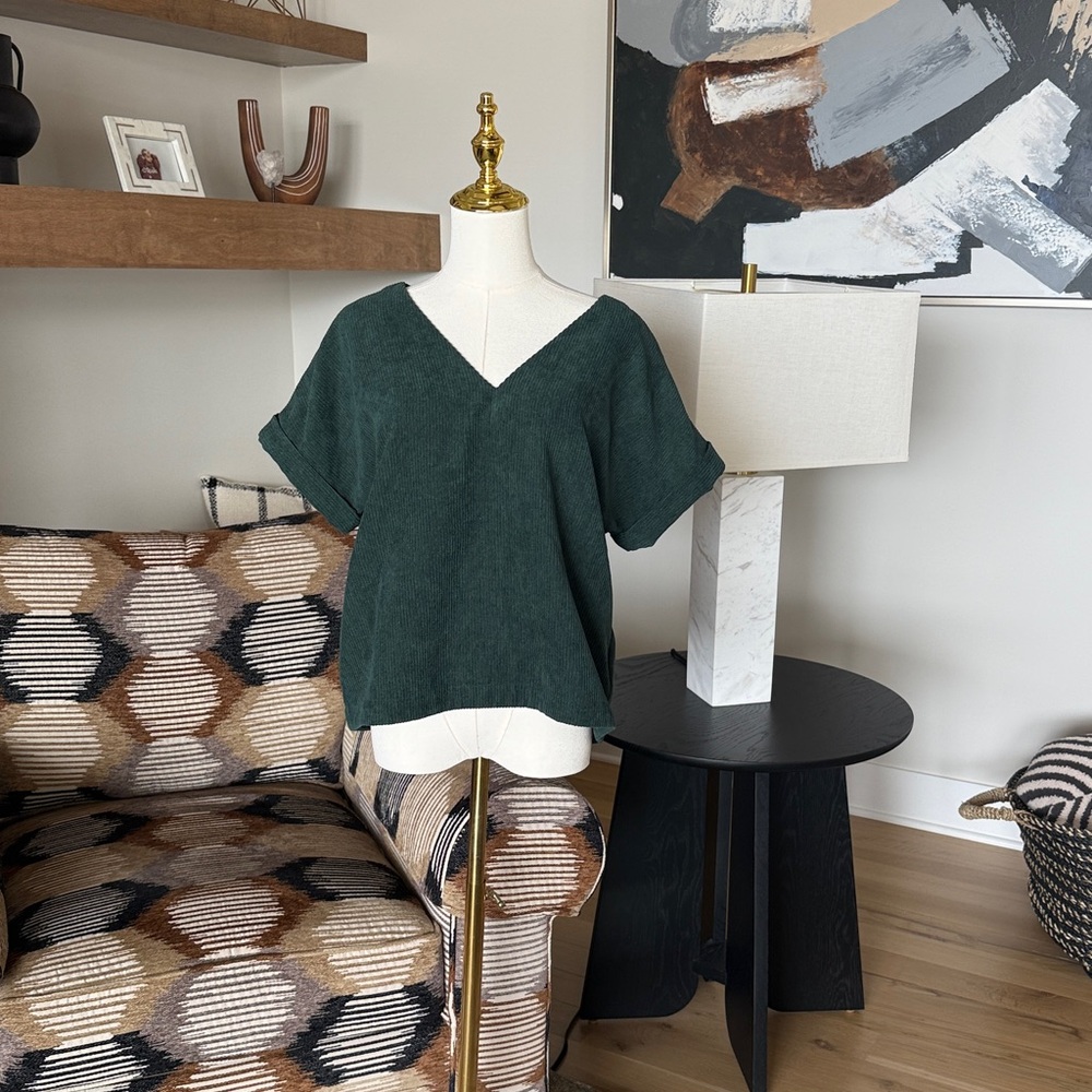 Madewell Collette Drapey Corduroy V Neck Top - Picture 2 of 10